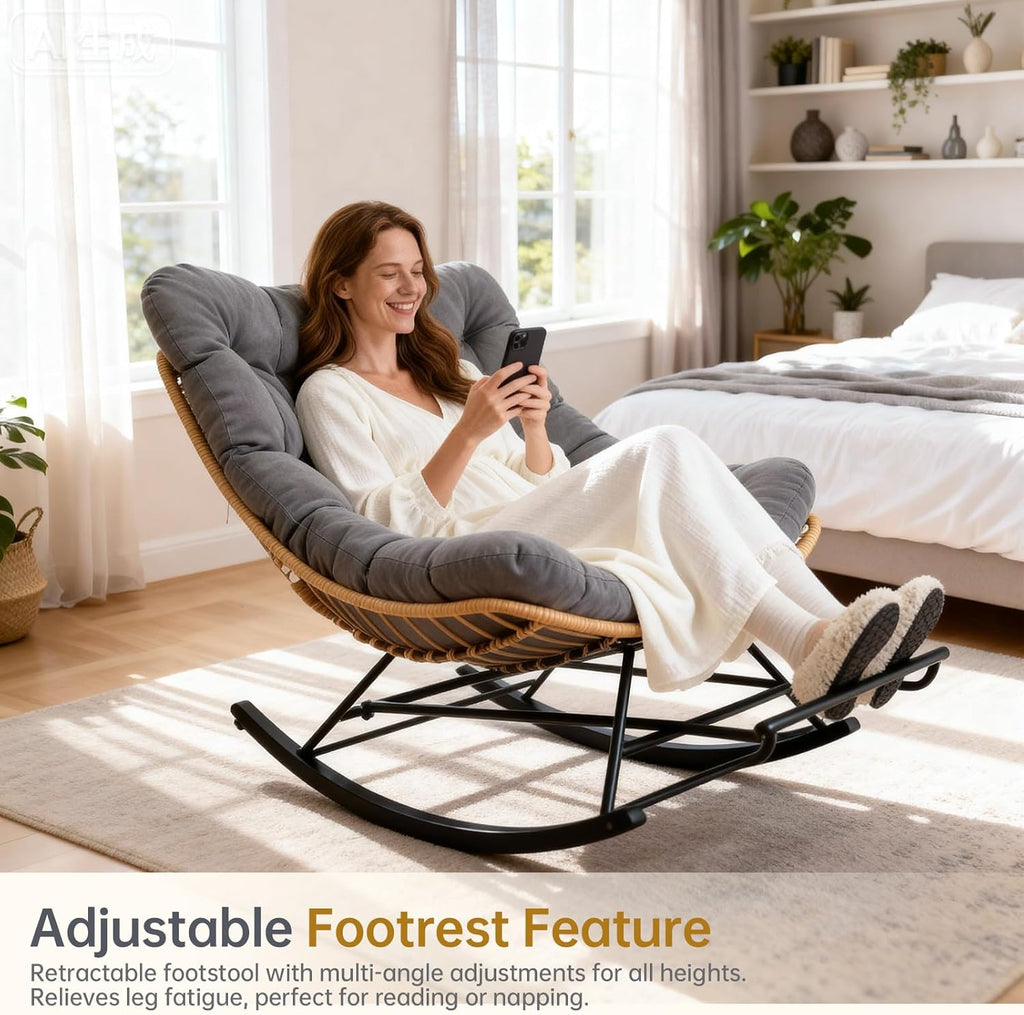 Egg Chair Wicker Outdoor Chairs, Oversized Patio Lounger Chair with Water Resistant PE Rattan, Adjustable Footstool, and Cushioned Comfort for Porch Garden Living Room Chrismas,Dark Grey