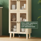 71” Tall Arched Pantry Cabinet with Glass Door, Display Cabinet Organizer, Versatile Pantry with Top-Opening Storage Container for Living, Kitchen Dining Room, Natural