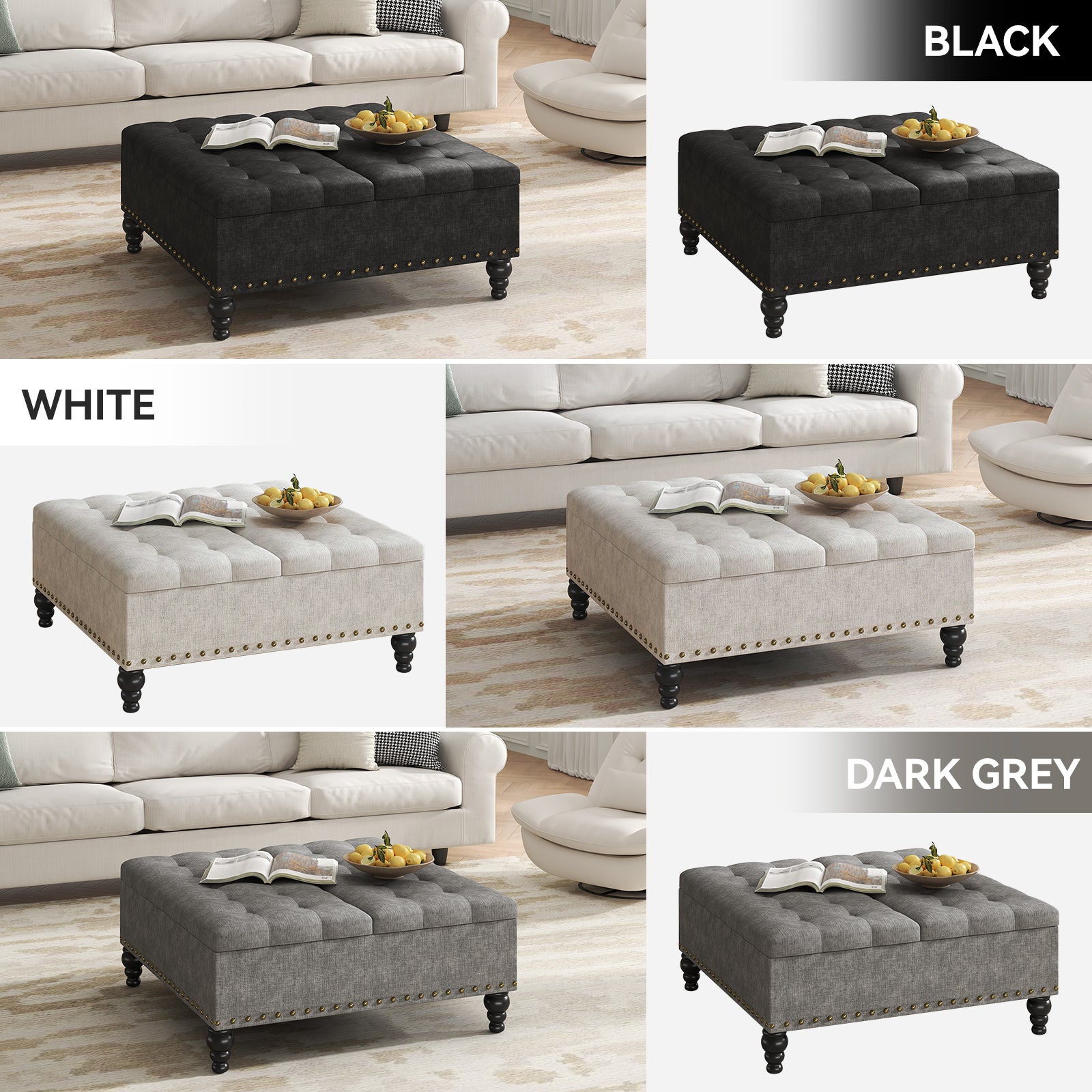 Versatile Lift-Top Ottoman, Multi-Function Storage Bench and Coffee Table in Chenille for Living Room or Bedroom, Easy-to-Assemble, Black