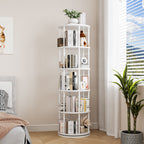 5 Tier Rotating Bookshelf Tower, 360° Spinning Bookcase, Vertical Floor Standing Revolving Bookshelf Organizer for Small Spaces, Corner, Living Room, Bedroom, White