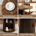 47 inch Round Dining Table for 4, Farmhouse Kitchen Table with 2-Layer Storage Shelf and Wood Slide Door Modern Dinner Table or Home Dining Room Living Room (Walnut)