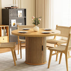 47 inch Round Dining Table for 4, Farmhouse Kitchen Table with 2-Layer Storage Shelf and Wood Slide Door Modern Dinner Table or Home Dining Room Living Room (Natural)