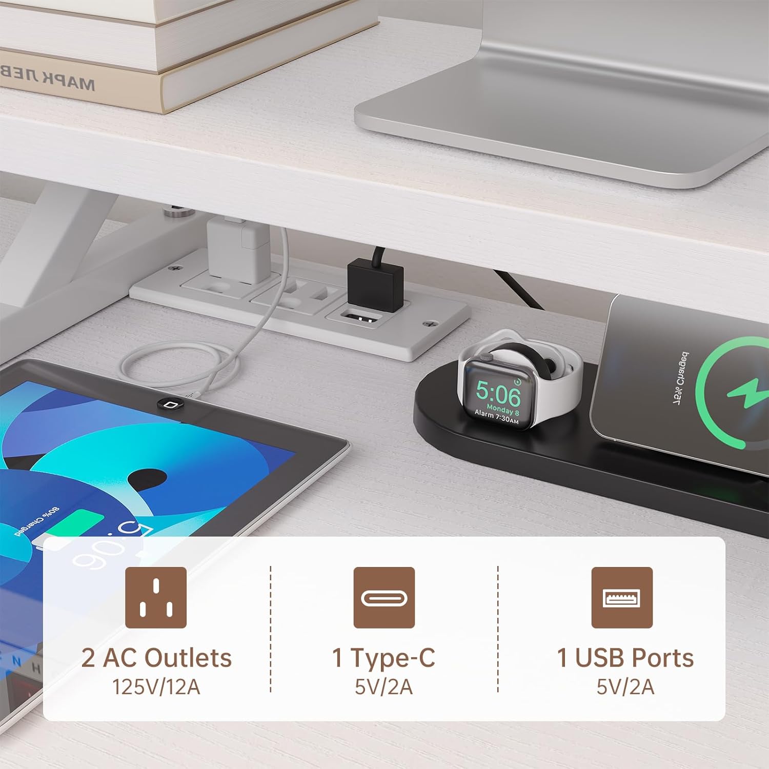 U Shaped Computer Gaming Desk, Reversible L Shaped Desk with Power Outlets & USB Ports, LED Strip & Monitor Stand, Large Corner Desk with Storage Shelves for Home Office, White