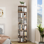 6 Tier Rotating Bookshelf Tower, 360° Spinning Bookcase, Vertical Floor Standing Revolving Bookshelf Organizer for Small Spaces, Corner, Living Room, Bedroom, Rustic Brown