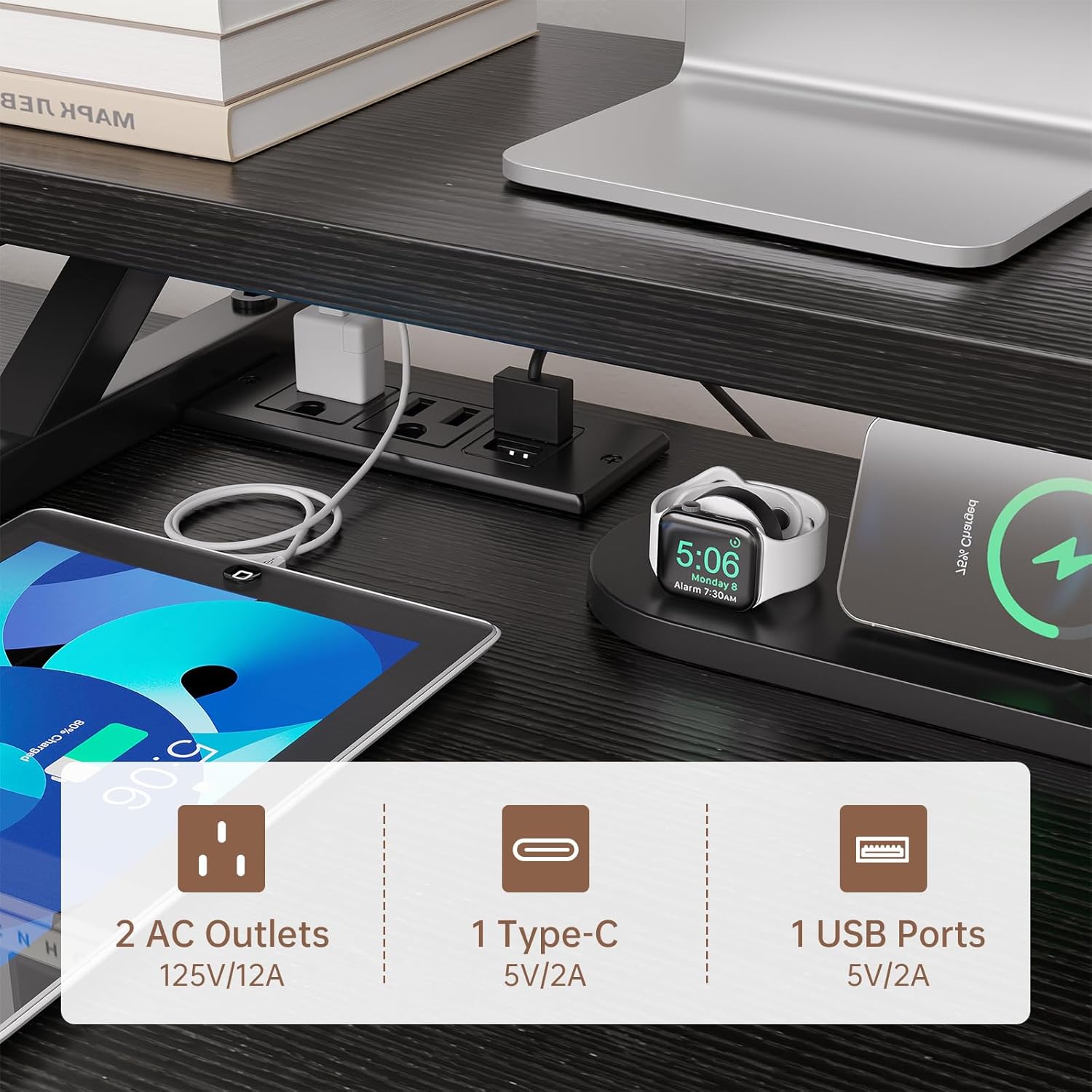 U Shaped Computer Gaming Desk, Reversible L Shaped Desk with Power Outlets & USB Ports, LED Strip & Monitor Stand, Large Corner Desk with Storage Shelves for Home Office, Black