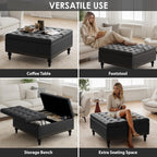 Versatile Lift-Top Ottoman, Multi-Function Storage Bench and Coffee Table in Leather for Living Room or Bedroom, Easy-to-Assemble, Black