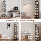 6 Tier Rotating Bookshelf with Locking Casters, 360° Spinning Vertical Bookcase, Revolving Floor Standing Organizer for Small Spaces, Corner, Living Room, Bedroom, Black