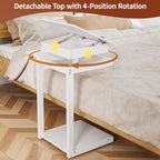 C Shaped End Table for Couch, C Side Table with Convertible Desktop, Folding Tray & Lockable Wheels, 360° Swivel TV Tray Table, Couch Tables That Slide Under, for Living Room, Bedroom, Sofa, White