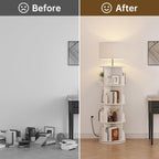4 Tier Rotating Bookshelf with Lamp, 3 Color Temperatures, Vertical Bookcase Tower, Space-Saving Floor Standing Organizer for Living Room, Bedroom, White