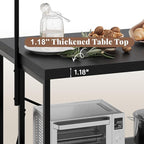 Kitchen Island with Storage, 3-Tier Bakers Rack with Power Outlet, Microwave Stand with 8 Hooks, 1.2" Thickened Tabletop, Large Coffee Bar Table, Black, 47"x28"x71"