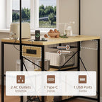 Kitchen Island with Storage, 3-Tier Bakers Rack with Power Outlet, Microwave Stand with 8 Hooks, 1.2" Thickened Tabletop, Large Coffee Bar Table, Natural, 47"x28"x71"