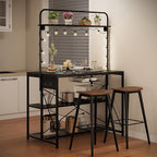 Kitchen Island with Storage, 3-Tier Bakers Rack with Power Outlet, Microwave Stand with 8 Hooks, 1.2" Thickened Tabletop, Large Coffee Bar Table, Black, 47"x28"x71"