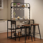 Kitchen Island with Storage, 3-Tier Bakers Rack with Power Outlet, Microwave Stand with 8 Hooks, 1.2" Thickened Tabletop, Large Coffee Bar Table, Grey, 47"x28"x71"