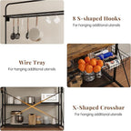 Kitchen Island with Storage, 3-Tier Bakers Rack with Power Outlet, Microwave Stand with 8 Hooks, 1.2" Thickened Tabletop, Large Coffee Bar Table, Vintage Brown, 47"x28"x71"
