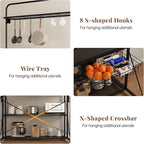 Kitchen Island with Storage, 3-Tier Bakers Rack with Power Outlet, Microwave Stand with 8 Hooks, 1.2" Thickened Tabletop, Large Coffee Bar Table, Black, 47"x28"x71"