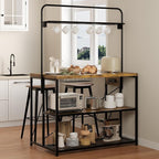 Kitchen Island with Storage, 3-Tier Bakers Rack with Power Outlet, Microwave Stand with 8 Hooks, 1.2" Thickened Tabletop, Large Coffee Bar Table, Vintage Brown, 47"x28"x71"