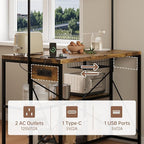 Kitchen Island with Storage, 3-Tier Bakers Rack with Power Outlet, Microwave Stand with 8 Hooks, 1.2" Thickened Tabletop, Large Coffee Bar Table, Vintage Brown, 47"x28"x71"