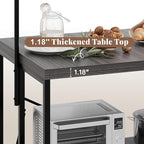 Kitchen Island with Storage, 3-Tier Bakers Rack with Power Outlet, Microwave Stand with 8 Hooks, 1.2" Thickened Tabletop, Large Coffee Bar Table, Grey, 47"x28"x71"