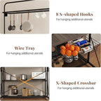 Kitchen Island with Storage, 3-Tier Bakers Rack with Power Outlet, Microwave Stand with 8 Hooks, 1.2" Thickened Tabletop, Large Coffee Bar Table, Grey, 47"x28"x71"