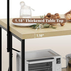 Kitchen Island with Storage, 3-Tier Bakers Rack with Power Outlet, Microwave Stand with 8 Hooks, 1.2" Thickened Tabletop, Large Coffee Bar Table, Natural, 47"x28"x71"