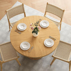 47 inch Round Dining Table for 4, Farmhouse Kitchen Table with 2-Layer Storage Shelf and Wood Slide Door Modern Dinner Table or Home Dining Room Living Room (Natural)
