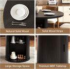 47 inch Round Dining Table for 4, Farmhouse Kitchen Table with 2-Layer Storage Shelf and Wood Slide Door Modern Dinner Table or Home Dining Room Living Room (Black)
