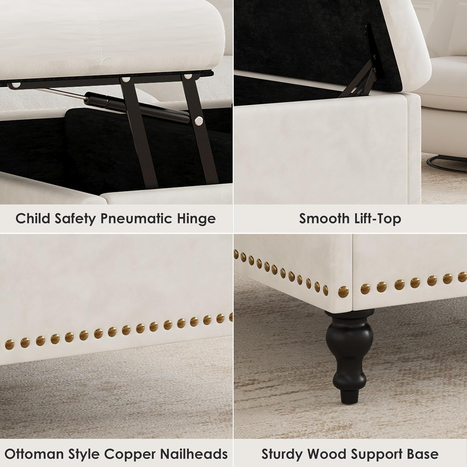 Versatile Lift-Top Ottoman Coffee Table, Multi-Function Storage Bench and Foot Rest in Leather for Living Room or Bedroom, Easy-to-Assemble, White