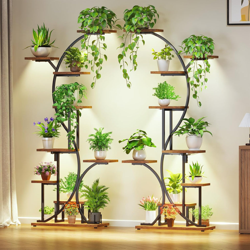 S Shaped Plant Stand Indoor with Grow Lights - Tier Plant Shelf, Multi Display for Indoor Plants, Ideal for Living Room, Patio, or Balcony, 2 Pack