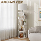 4 Tier Rotating Bookshelf with Lamp, 3 Color Temperatures, Vertical Bookcase Tower, Space-Saving Floor Standing Organizer for Living Room, Bedroom, White