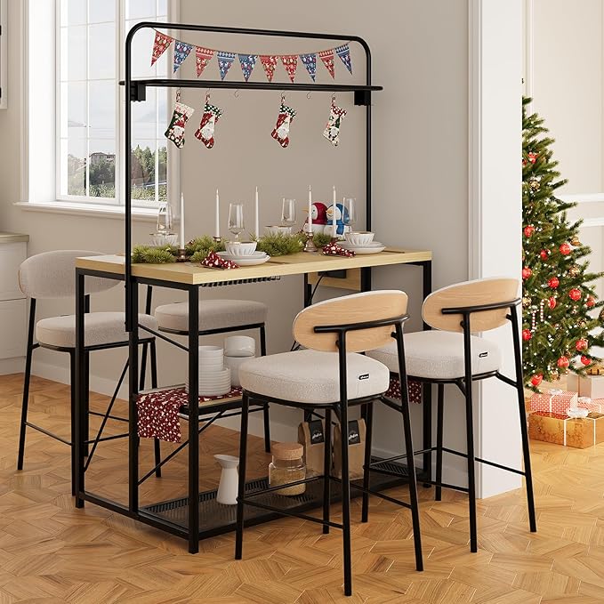 Kitchen Island with Storage, 3-Tier Bakers Rack with Power Outlet, Microwave Stand with 8 Hooks, 1.2" Thickened Tabletop, Large Coffee Bar Table, Natural, 47"x28"x71"