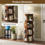 4 Tier Rotating Bookshelf with Light, 360° Spinning Bookcase Tower, Vertical Floor Standing Revolving Bookshelf Organizer for Small Spaces, Corner, Living Room, Bedroom, Rustic Brown