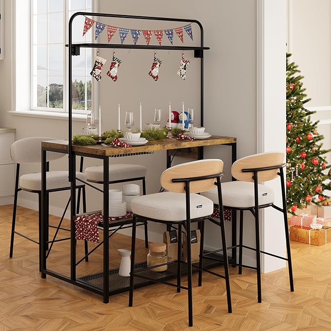 Kitchen Island with Storage, 3-Tier Bakers Rack with Power Outlet, Microwave Stand with 8 Hooks, 1.2" Thickened Tabletop, Large Coffee Bar Table, Vintage Brown, 47"x28"x71"