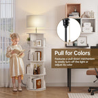 4 Tier Rotating Bookshelf with Lamp, 3 Color Temperatures, Vertical Bookcase Tower, Space-Saving Floor Standing Organizer for Living Room, Bedroom, White