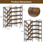 5-Tier Large Corner Tree Bookshelf, Industrial Wooden Tall Bookcase with 2 Hooks, Rustic Brown Open Shelves for Living Room, Bedroom, Home Office