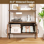 72" Tall Ladder Bookshelf with Cabinet - Faux Wood Grain Finish, 5-Tier Open Storage with Rattan Doors, Wall Mounted Book Shelf, Rustic Brown