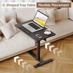 Height Adjustable C-Shaped Table with Removable Wheels, Mobile Sofa Snack Table with Tiltable Top, Adjustable Laptop Stand for Couch, Bedside Desk with Pen Slot, Black