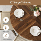 47 inch Round Dining Table for 4, Farmhouse Kitchen Table with 2-Layer Storage Shelf and Wood Slide Door Modern Dinner Table or Home Dining Room Living Room (Walnut)