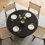 47 inch Round Dining Table for 4, Farmhouse Kitchen Table with 2-Layer Storage Shelf and Wood Slide Door Modern Dinner Table or Home Dining Room Living Room (Black)